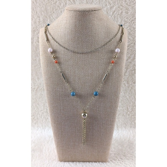 Boho Imports Jewelry - Gold-Tone Multi-Color Beaded Tassel Necklace – Long Layered Boho Statement